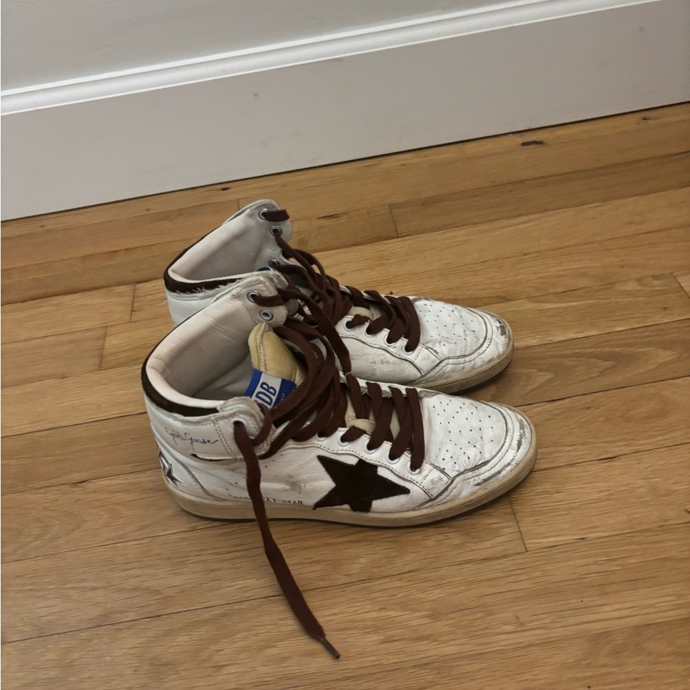 Golden Goose White and Brown High-Top Sneakers